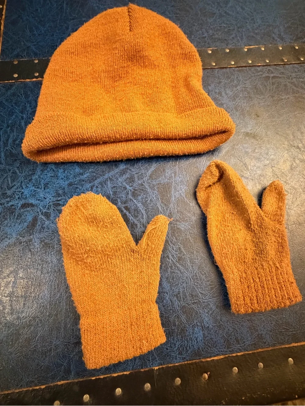 Target Orange Knit Beanie and Mittens Set